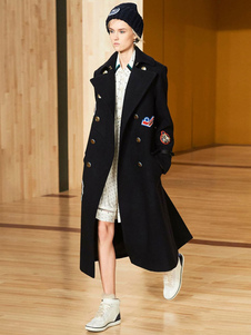 Long Caban femme Logo Double Breasted Gabardine surdimensionné sombre manteau d’hiver marine