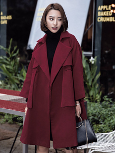 Plus la taille manteau manteau d’hiver Casual femmes col Turndown poche manches 3/4