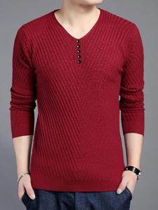 Pull en coton avec rayure bouton moulant col V