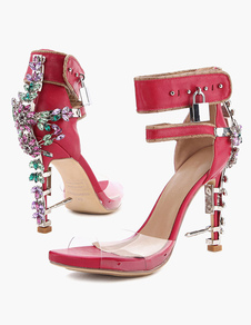 Belles Sandales mode rouges strass à bout ouvert
