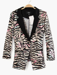 Blazer femme mode à motif léopard col V