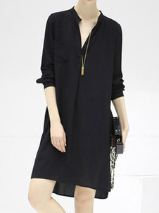 Robe droite mode en coton surdimensionné col montant