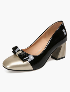 Escarpins à talons épais verni talons couverts avec noeud