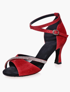 Chaussures danse latine Paillette à talons évasés ruban aux chevilles peep-toe