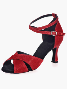 Chaussures de latine Paillette à talons évasés ruban aux chevilles