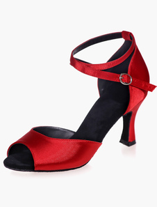 Chaussures de latine en satin à talons évasés ruban aux chevilles