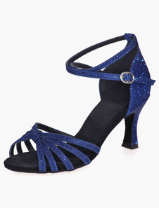 Chaussures de danse latine Paillette à talons évasés ruban aux chevilles