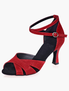 Chaussures de latine Paillette à talons évasés ruban aux chevilles