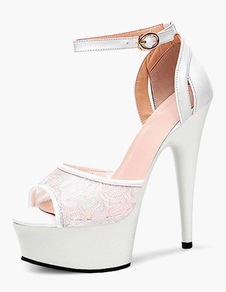 Sandales de mariée en dentelle cuir perforé à talons aigus
