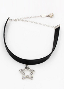 Collier en faux cuir style contemporaine avec chaîne rhinestone fermoir homard
