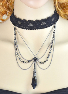 Mesh noir dentelle Vintage alliage collier pour femme