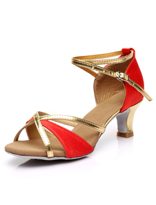 chaussures de danse latine en satin talons verre à pied ruban aux chevilles peep-toe