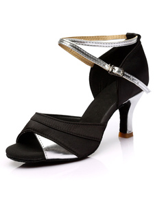 Chaussures danse latine en satin talons verre à pied ruban aux chevilles peep-toe