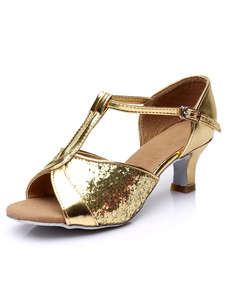 Chaussures danse latine Paillette talons verre à pied T-bracelet peep-toe