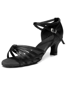 Chaussures de latine en satin talons verre à pied ruban aux chevilles et bout ouvert