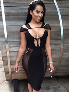 Robe de club noir à dos décolleté creusé effet décolleté