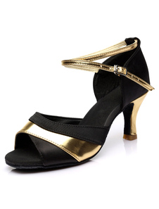 Chaussures danse latine en satin talons verre à pied ruban aux chevilles et bout ouvert