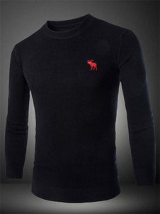 Pull en coton imprimé animal brodé moulant col ras du cou