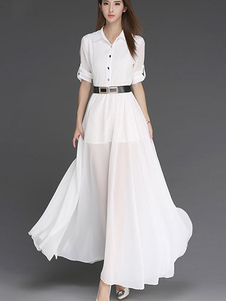 Robe longue chiffon ouverture avant avec ceinture