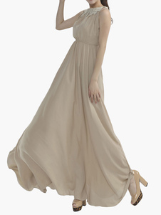 Robe longue chiffon plissé brodé