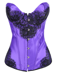 Grâce bustier sexy classique en satin violet détail impression avec dentelle et lacets