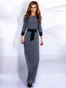 Robe longue multicolore multicolore convenable avec ceinture col rond