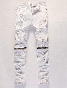 Jean droite en denim blanc imprimé lettres coloré