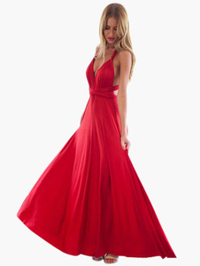 Robe longue rouge en coton à dos décolleté creusé bretelles