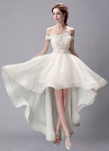 Robe de mariée fleurie Ivoire robe haut/bas dentelle Off-the-Shoulder