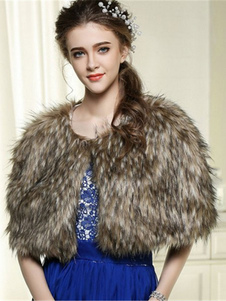 Boléro de mariage fausse fourrure marron Boucle de fermoir