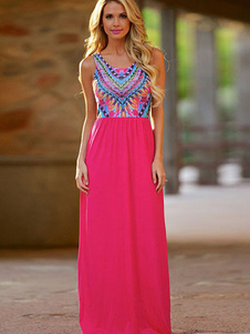 Sans manches en mousseline de soie Jacquard Slim Fit Maxi Dress pour femme