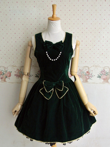 Robe lolita unicolore en velours avec nœud