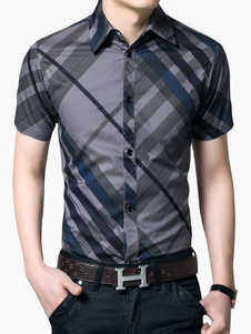 Chemise slim en coton color-block manches courtes