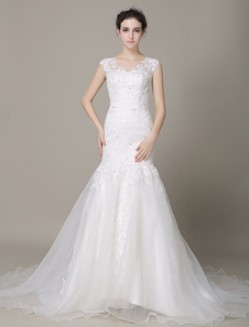 Mariage Ivoire robe Backless sirène dentelle robe de mariée