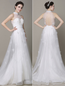 Boho plage mariage robe Ivoire découpe Applique perlée Sash robe de mariage