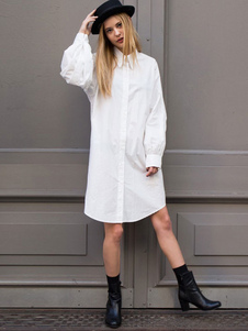 Robe droite en polyester blanc unicolore surdimensionné col à revers