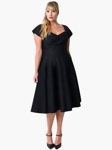 Robe skater en coton plissé col carré