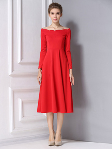 Flare rouge robe volants coton Satin robe Vintage