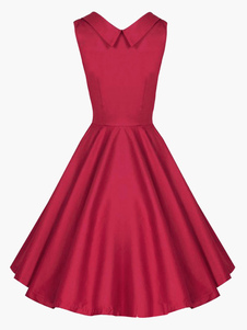 Robe vintage rétro unicolore plissée col V