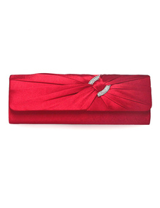 Pochette en satin rouge jacquard avec strass