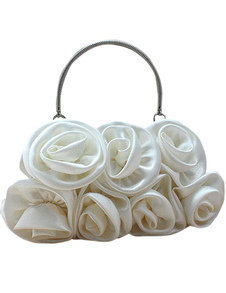 Pochette de soirée en satin blanc avec fleurs à chaîne