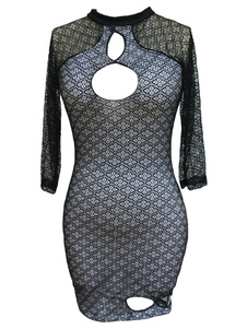 Robe de club bicolore à demi-transparence bicolore creusé col roulé