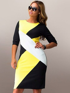 Demi manchon Color Block Slim Fit robe Midi