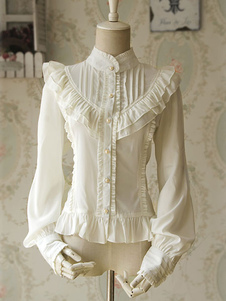 Lolita blanc chemisier plissé en mousseline de soie dentelle chemise pour femmes