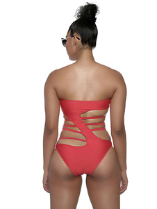 Bustier rouge de Monokini découpé Polyester maillot de bain pour femmes