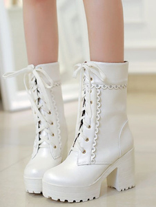 Chaussures Lolita en PU blanc à talons épais