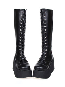 Street Wear PU noir en cuir plate-forme Lolita bottes
