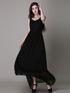 Noir profond-V découpe dentelle Slim Fit Maxi robe pour femmes