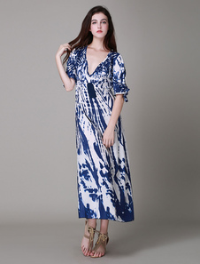 Robe longue multicolore de cellulose camouflage effet décolleté