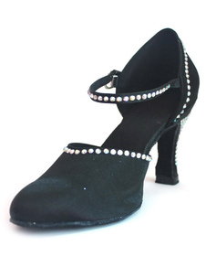 Chaussures de danse latine noires en satin avec rhinestones